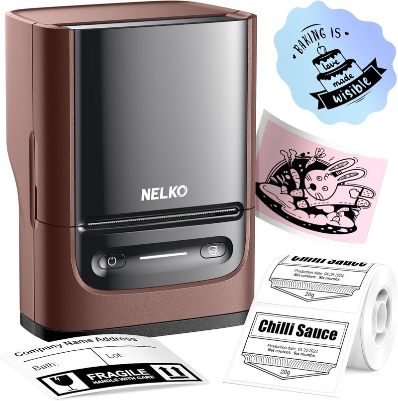 Nelko Label Maker Machine with Tape, PM220 Bluetooth Label Printer, 2 Inch Portable Thermal Printer for Small Business, Address, Logo, Clothing, Sticker Printer for Phones & PC, 1 Count, Maroon - Image 1